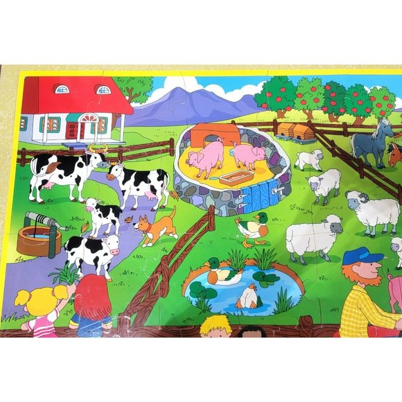 JUMBO 26 piece kids' Wooden FARM scene JIGSAW FLOOR PUZZLE 36x24 First Learning - Picture 3 of 9